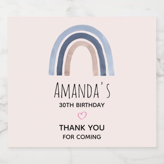 Blau und Peach Rainbow Boho Design Party Schaumweinetikett (Einzelnes Label)