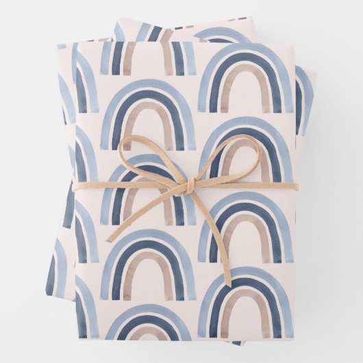 Blau und Peach Rainbow Boho Muster Geschenkpapier Set (Beispiel)