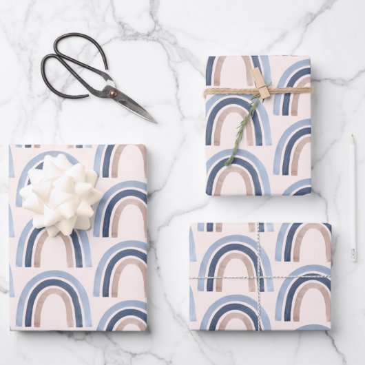 Blau und Peach Rainbow Boho Muster Geschenkpapier Set (Vorderseite)