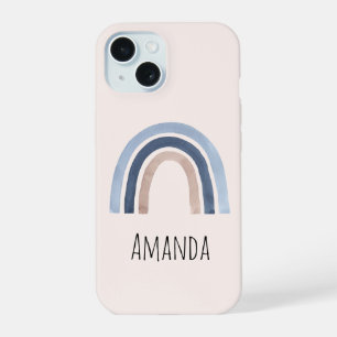 Blau- und Pfirsich-Regenbogen-Boho-Design iPhone 15 Hülle