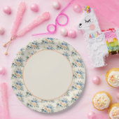 Blau und Pfirsichfarbenes Blumenmuster Pappteller (Party)