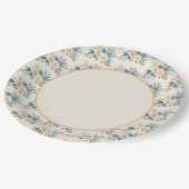 Blau und Pfirsichfarbenes Blumenmuster Pappteller (Schrägansicht)