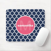 Blau und Pink Quatrefoil Monogramm Mousepad (Mit Mouse)