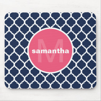 Blau und Pink Quatrefoil Monogramm Mousepad