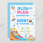 Blau und rosa Aufblasbare Pool Party Geburtstag Einladung (Vorne/Hinten)