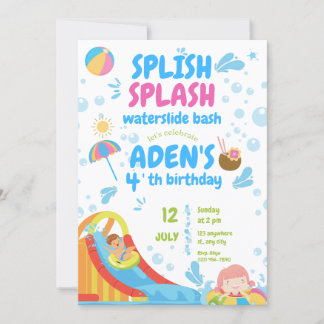 Blau und rosa Aufblasbare Pool Party Geburtstag Einladung