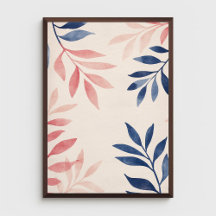 Blau und Rosa Blätter Muster auf Pastellrosa
