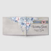 Blau- und rosa Blume auf der grauen Hochzeit Gästebuch (Voll)