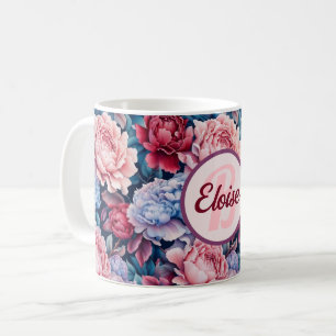 Blau und Rosa Blume Personalisiert Kaffeetasse