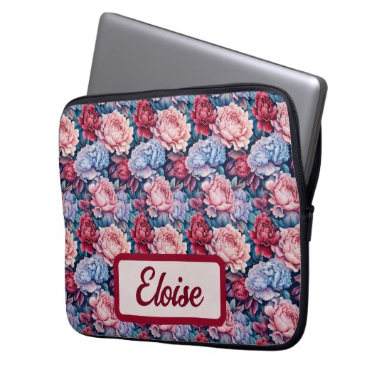 Blau und Rosa Blume Personalisiert Laptopschutzhülle (Vorderseite Links)
