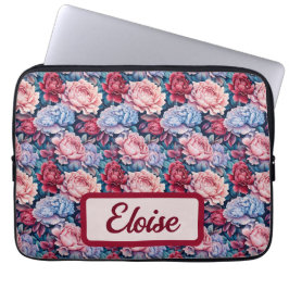 Blau und Rosa Blume Personalisiert Laptopschutzhülle
