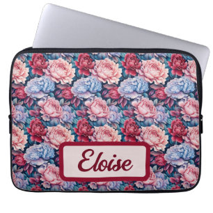 Blau und Rosa Blume Personalisiert Laptopschutzhülle