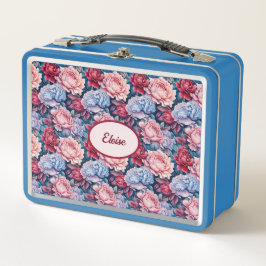 Blau und Rosa Blume Personalisiert Metall Brotdose