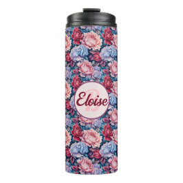 Blau und Rosa Blume Personalisiert Thermosbecher