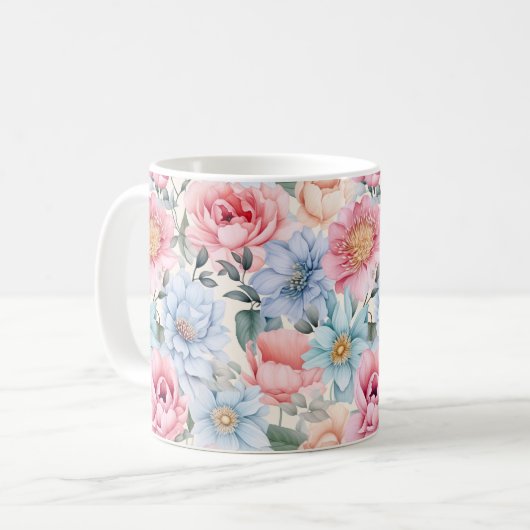 Blau und Rosa Blumen Kaffeetasse (Vorderseite Links)