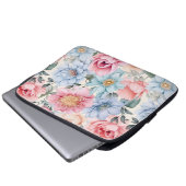 Blau und Rosa Blumen Laptopschutzhülle (Vorne Knopf)