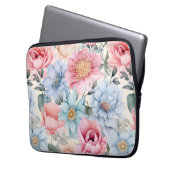 Blau und Rosa Blumen Laptopschutzhülle (Vorderseite Links)
