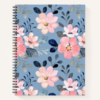 Blau und Rosa Blumen Notizblock