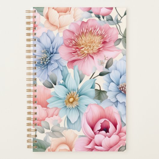 Blau und Rosa Blumen Planer (Vorderseite)
