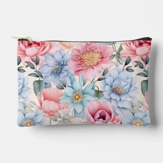 Blau und Rosa Blumen Zubehörtasche (Vorderseite)