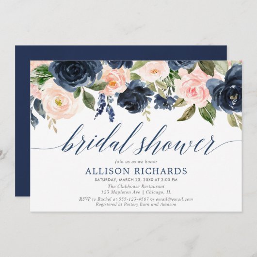 Blau und Rosa Brautparty Einladung (Vorne/Hinten)