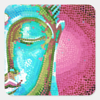 Blau und Rosa Buddha Face Mosaik Quadratischer Aufkleber