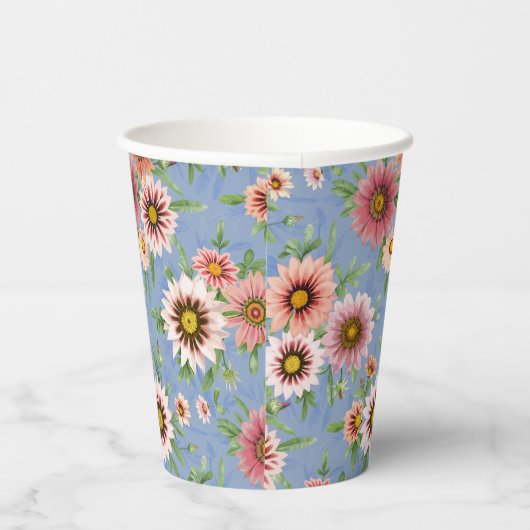 Blau und Rosa Daisy Blumendesign Pappbecher (Rechts)