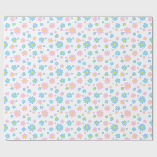 Blau und Rosa Daisy Muster Wrapping Paper Geschenkpapier (Flach)