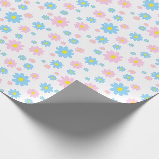 Blau und Rosa Daisy Muster Wrapping Paper Geschenkpapier (Ecke)