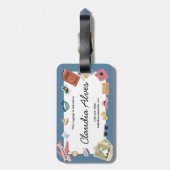 Blau und Rosa farbenfrohe Spielreise Gepäckanhänger (Rückseite vertikal)