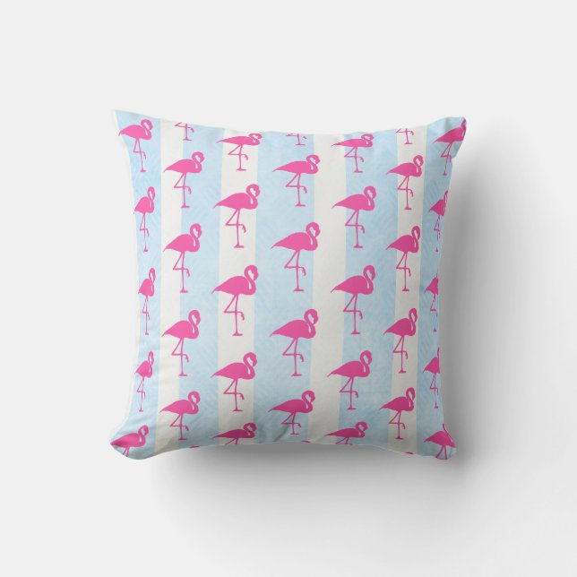 Blau und rosa Flamingo Beach House Pillow Kissen (Vorderseite)