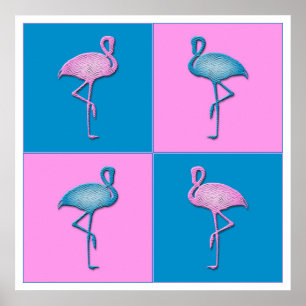 Blau und Rosa Flamingos Poster