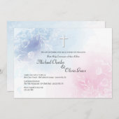 Blau und Rosa Floral Religious Einladung (Vorne/Hinten)