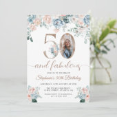 Blau und Rosa Foto 50. Geburtstag Einladung (Stehend Vorderseite)