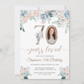 Blau und Rosa Foto am 70. Geburtstag Einladung (Vorderseite)