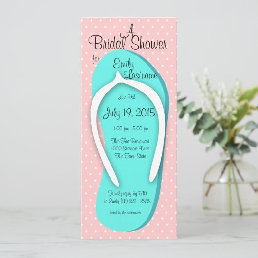 Blau und Rosa Gedreht Flop-Brautparty Einladung (Stehend Vorderseite)