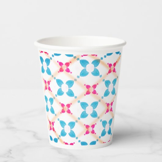 Blau- und Rosa gemusterter Papiertasse Pappbecher (Vorderseite)