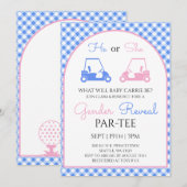 Blau und Rosa Gingham Golf Geschlechterenthüllung Einladung (Vorne/Hinten)