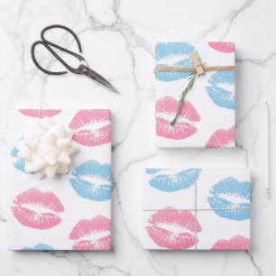 Blau- und Rosa-Lippen-Muster, Lippenstift, Kuss Geschenkpapier Set