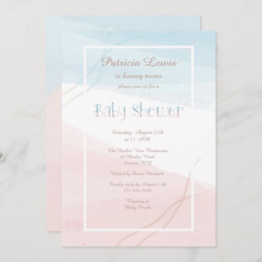 Blau und Rosa Moderne Einladung (Vorne/Hinten)