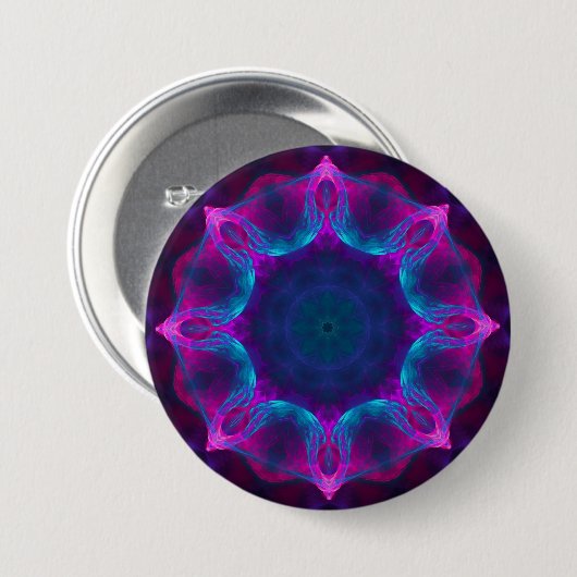 Blau und Rosa Neon Dark Kaleidoskop Gradient Button (Vorne & Hinten)