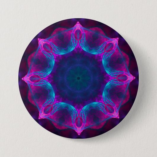 Blau und Rosa Neon Dark Kaleidoskop Gradient Button (Vorderseite)