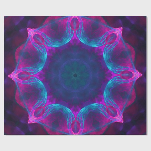 Blau und Rosa Neon Dark Kaleidoskop Gradient Geschenkpapier (Flach)
