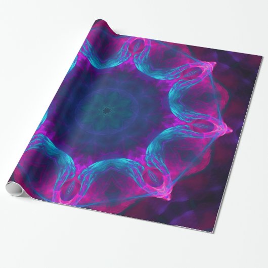 Blau und Rosa Neon Dark Kaleidoskop Gradient Geschenkpapier (Ungerollt)