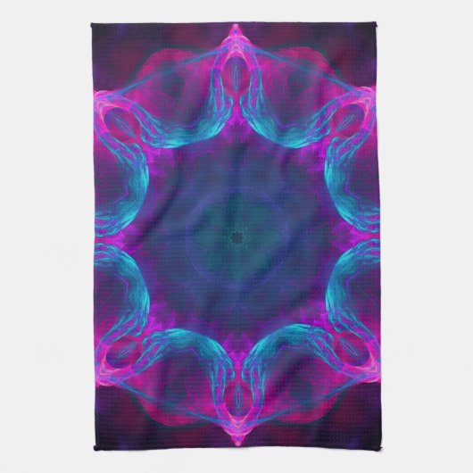 Blau und Rosa Neon Dark Kaleidoskop Gradient Geschirrtuch (Vertikal)