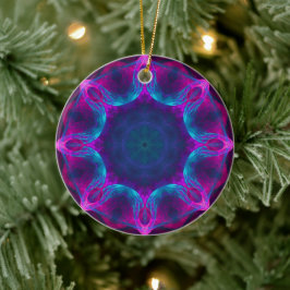 Blau und Rosa Neon Dark Kaleidoskop Gradient Keramik Ornament