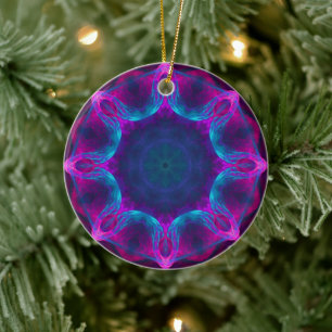 Blau und Rosa Neon Dark Kaleidoskop Gradient Keramik Ornament