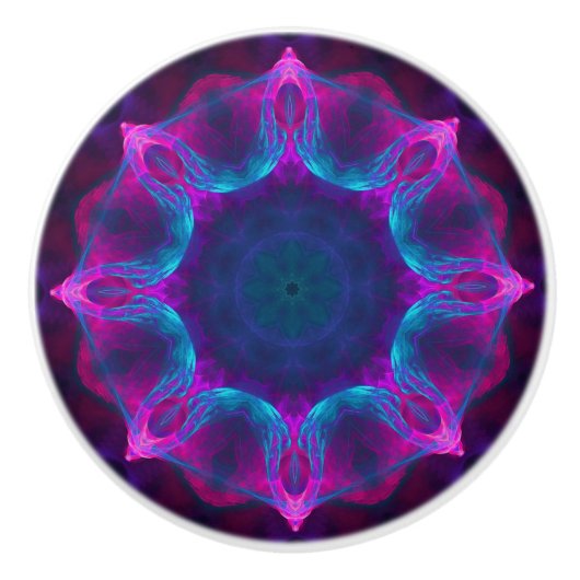 Blau und Rosa Neon Dark Kaleidoskop Gradient Keramikknauf (Vorderseite)
