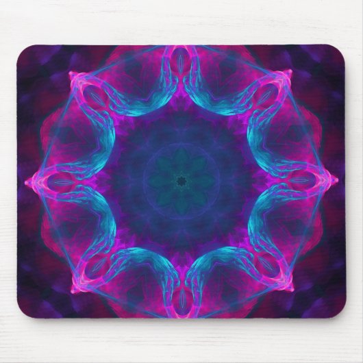 Blau und Rosa Neon Dark Kaleidoskop Gradient Mousepad (Vorne)