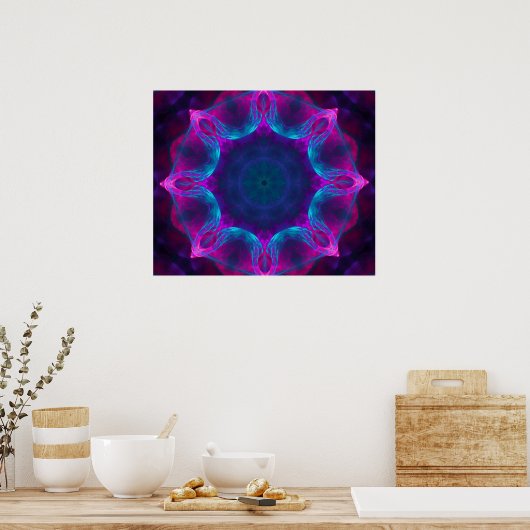 Blau und Rosa Neon Dark Kaleidoskop Gradient Poster (Küche)